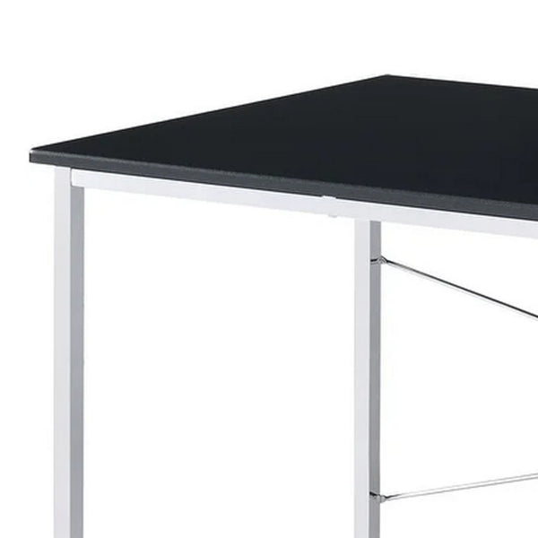 Mayo 47 Inch Rectangular Desk Console Table, Crossed Bars, Black, Chrome - BM274613