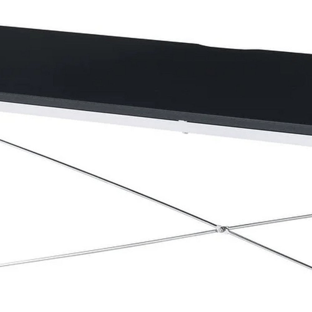 Mayo 47 Inch Rectangular Desk Console Table, Crossed Bars, Black, Chrome - BM274613