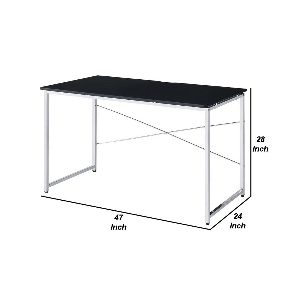 Mayo 47 Inch Rectangular Desk Console Table, Crossed Bars, Black, Chrome - BM274613