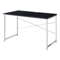 Mayo 47 Inch Rectangular Desk Console Table, Crossed Bars, Black, Chrome - BM274613