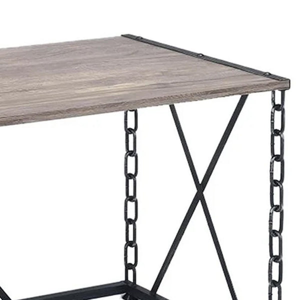 48 Inch Console Desk Table, Metal Chain Base, Oak Brown, Black - BM274614