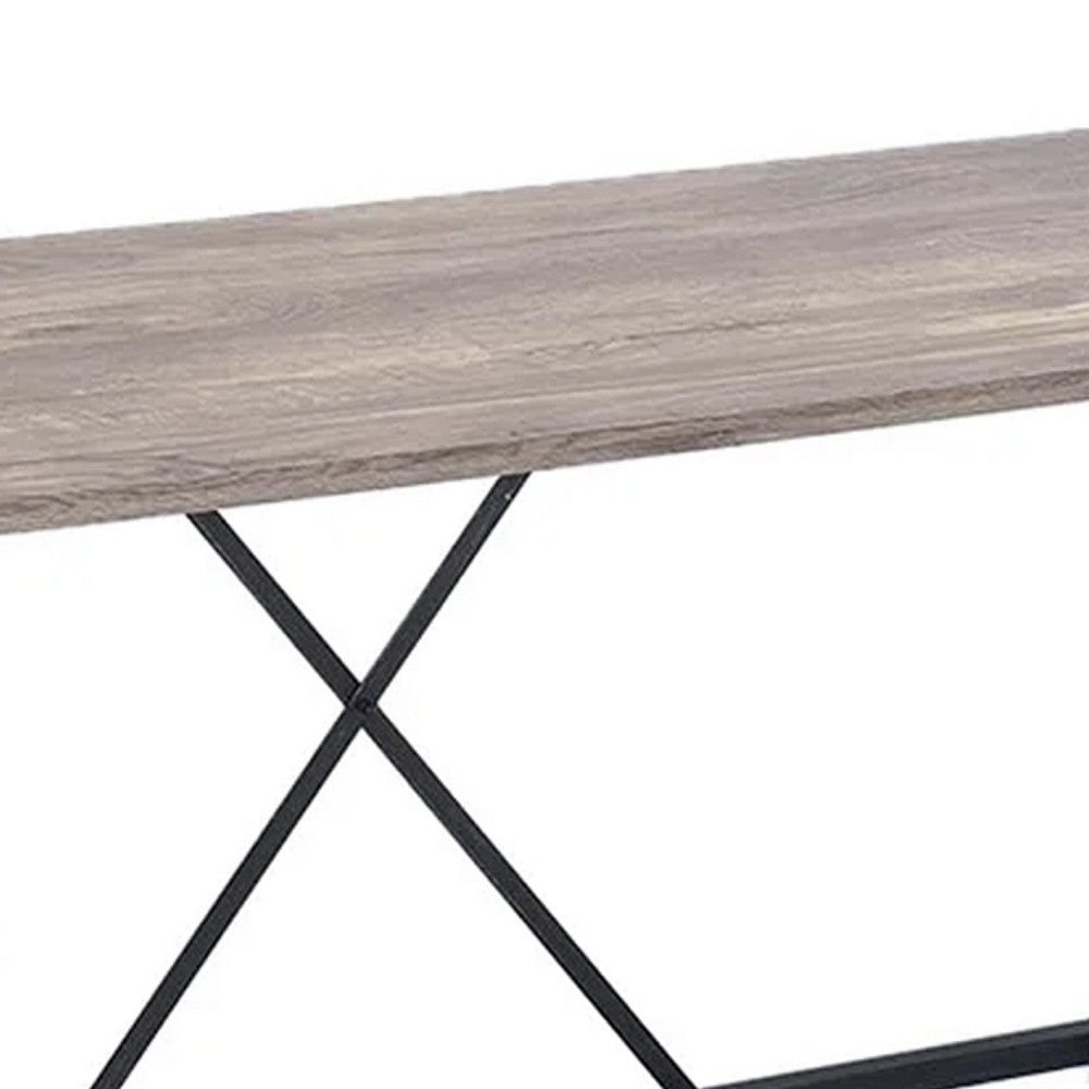 48 Inch Console Desk Table, Metal Chain Base, Oak Brown, Black - BM274614