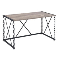 48 Inch Console Desk Table, Metal Chain Base, Oak Brown, Black - BM274614