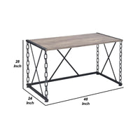 48 Inch Console Desk Table, Metal Chain Base, Oak Brown, Black - BM274614