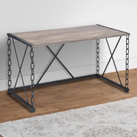 48 Inch Console Desk Table, Metal Chain Base, Oak Brown, Black - BM274614