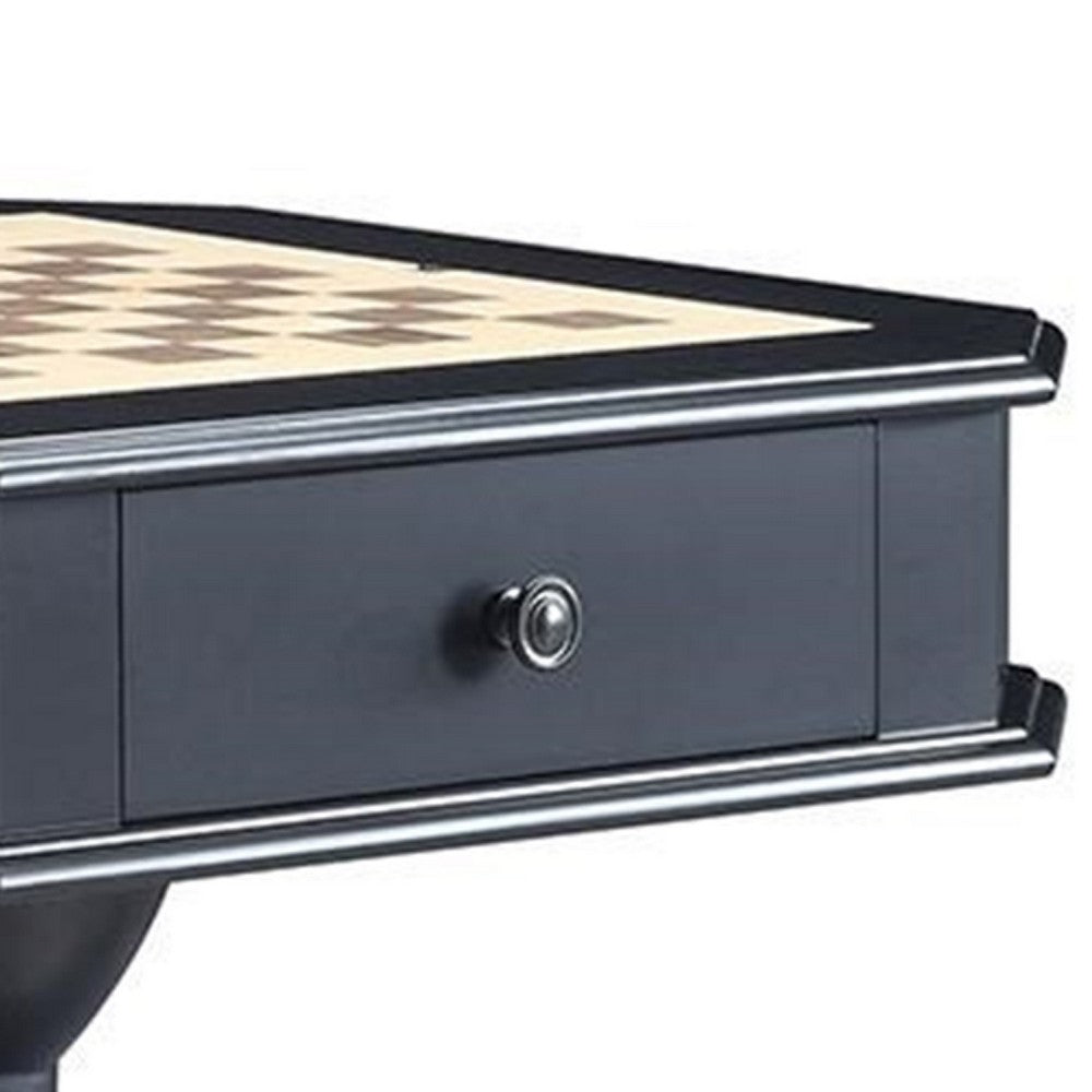 Susy 28 Inch Wood Reversible Board Game Table with Pedestal Stand, Black - BM274633