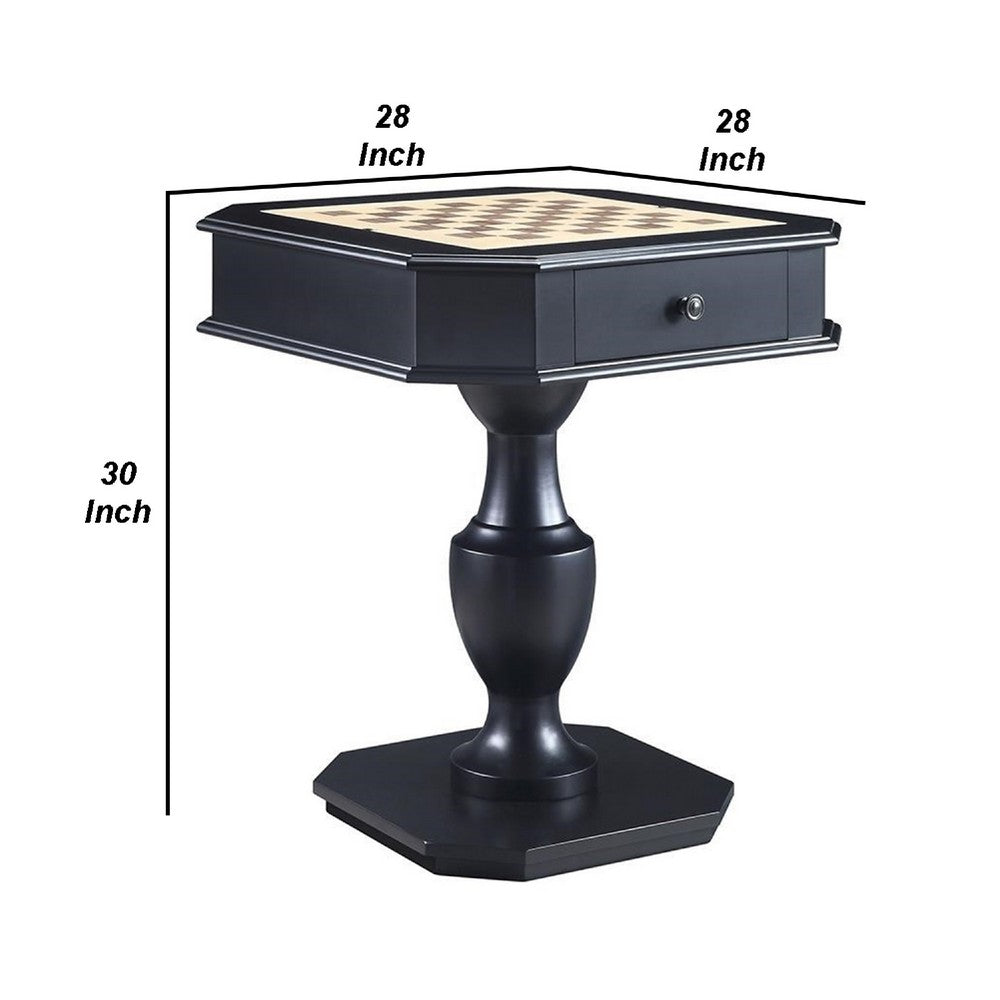 Susy 28 Inch Wood Reversible Board Game Table with Pedestal Stand, Black - BM274633