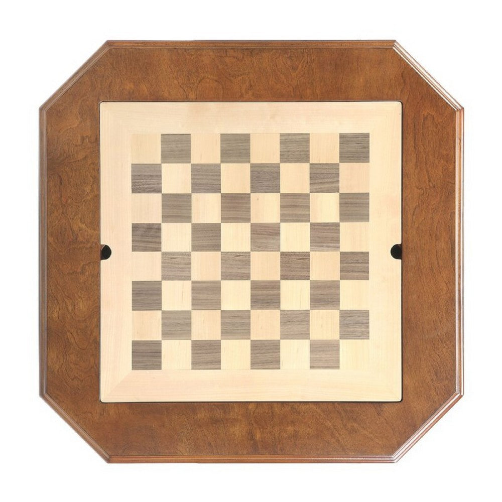 Susy 28 Inch Wood Reversible Board Game Table with Pedestal Stand, Walnut - BM274635