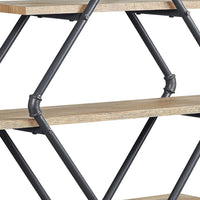 Vida 35 Inch Wall Mount Rack, 3 Tier, Diamond Pipe Frame, Brown, Black - BM274645