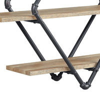 Vida 35 Inch Wall Mount Rack, 3 Tier, Diamond Pipe Frame, Brown, Black - BM274645