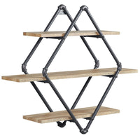 Vida 35 Inch Wall Mount Rack, 3 Tier, Diamond Pipe Frame, Brown, Black - BM274645