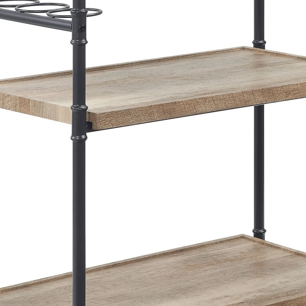 Vida 38 Inch Serving Bar Cart, Pipe Frame, Locking Casters, Brown, Black - BM274646