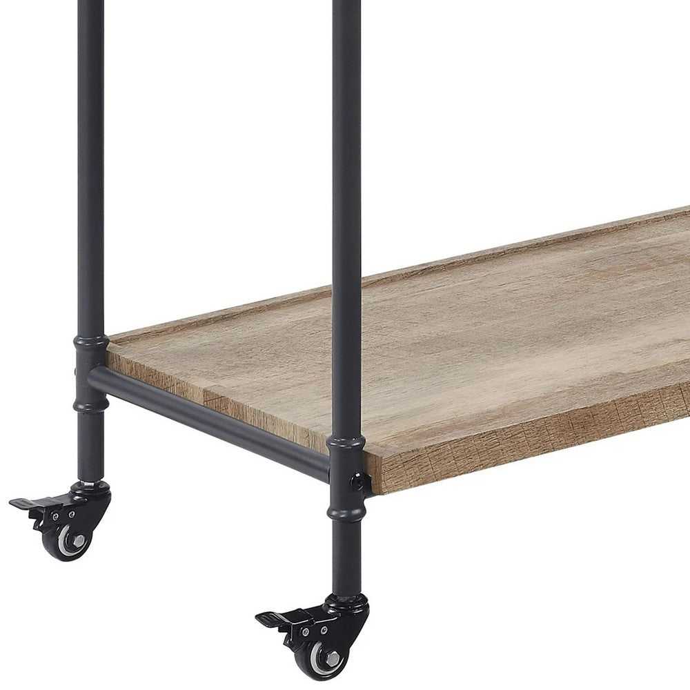 Vida 38 Inch Serving Bar Cart, Pipe Frame, Locking Casters, Brown, Black - BM274646