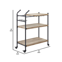 Vida 38 Inch Serving Bar Cart, Pipe Frame, Locking Casters, Brown, Black - BM274646