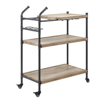 Vida 38 Inch Serving Bar Cart, Pipe Frame, Locking Casters, Brown, Black - BM274646