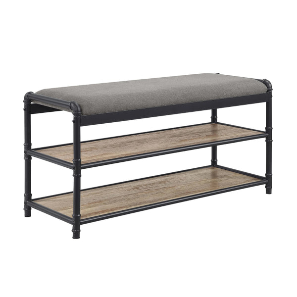 Vida 41 Inch Industrial Shoe Rack, Bench Seat, Wood Shelves, Black, Brown - BM274647