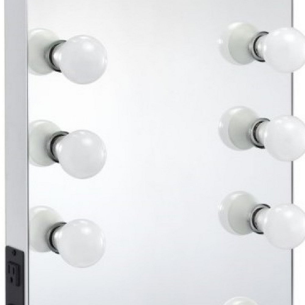 24 Inch Modern Lighted Mirror, 2 Power Outlets, 12 Bulb Sockets, White - BM274649