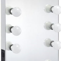 24 Inch Modern Lighted Mirror, 2 Power Outlets, 12 Bulb Sockets, White - BM274649
