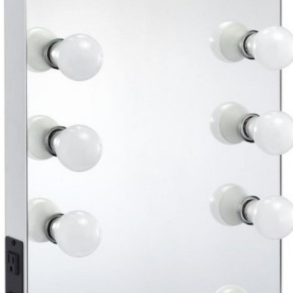 24 Inch Modern Lighted Mirror, 2 Power Outlets, 12 Bulb Sockets, White - BM274649