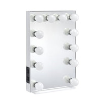 24 Inch Modern Lighted Mirror, 2 Power Outlets, 12 Bulb Sockets, White - BM274649