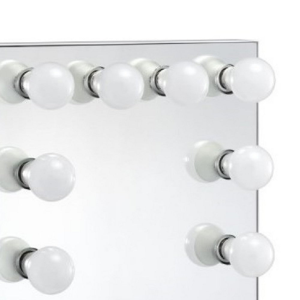 24 Inch Modern Lighted Mirror, 2 Power Outlets, 12 Bulb Sockets, White - BM274649
