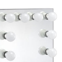 24 Inch Modern Lighted Mirror, 2 Power Outlets, 12 Bulb Sockets, White - BM274649