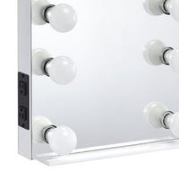 24 Inch Modern Lighted Mirror, 2 Power Outlets, 12 Bulb Sockets, White - BM274649