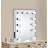 24 Inch Modern Lighted Mirror, 2 Power Outlets, 12 Bulb Sockets, White - BM274649