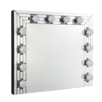 Zaff 32 Inch Modern Glam Lighted Mirror, 12 Sockets, Faux Diamonds, Silver - BM274650