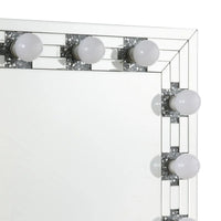 Zaff 32 Inch Modern Glam Lighted Mirror, 12 Sockets, Faux Diamonds, Silver - BM274650
