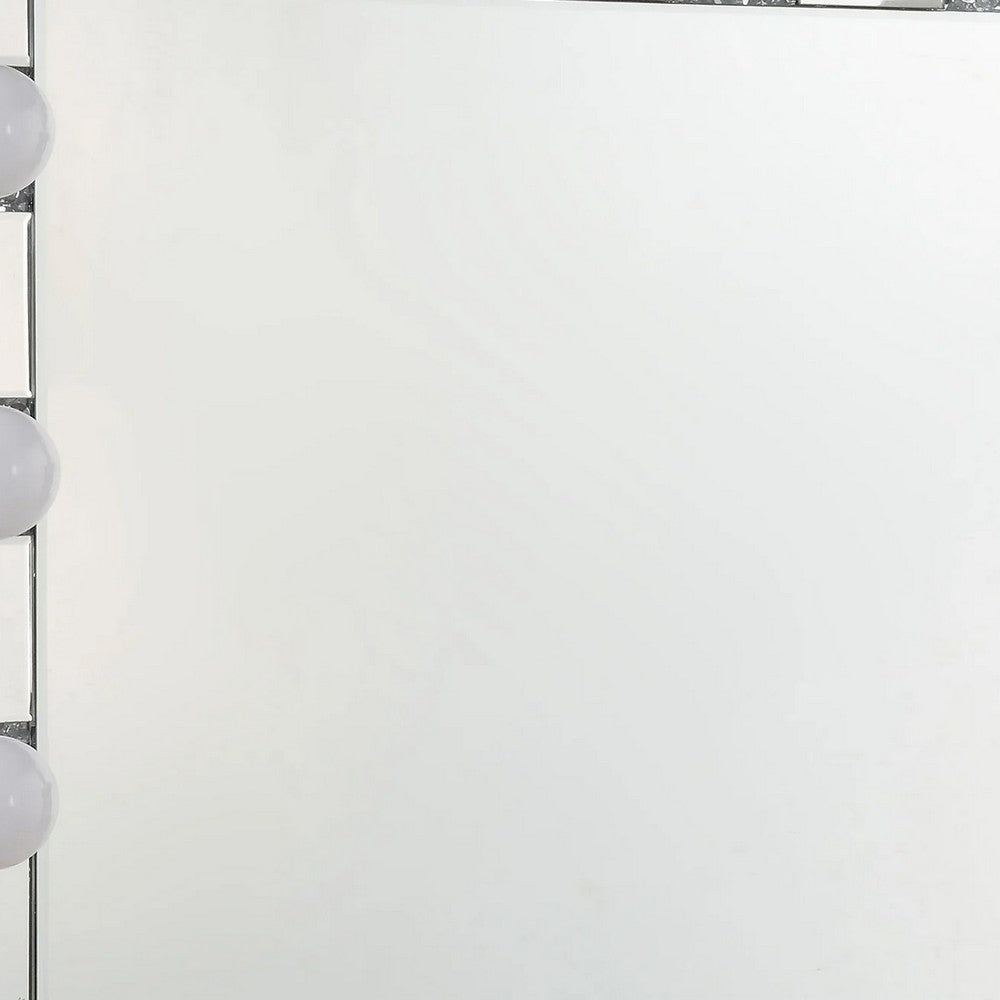 Zaff 32 Inch Modern Glam Lighted Mirror, 12 Sockets, Faux Diamonds, Silver - BM274650