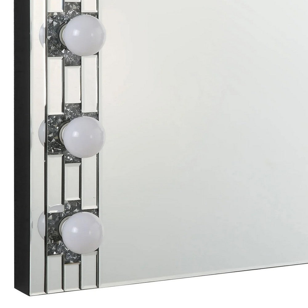 Zaff 32 Inch Modern Glam Lighted Mirror, 12 Sockets, Faux Diamonds, Silver - BM274650