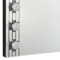 Zaff 32 Inch Modern Glam Lighted Mirror, 12 Sockets, Faux Diamonds, Silver - BM274650