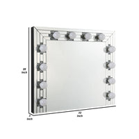 Zaff 32 Inch Modern Glam Lighted Mirror, 12 Sockets, Faux Diamonds, Silver - BM274650