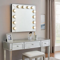 Zaff 32 Inch Modern Glam Lighted Mirror, 12 Sockets, Faux Diamonds, Silver - BM274650