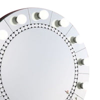 Rose 32 Inch Round Lighted Mirror, 11 Bulb Sockets, Faux Diamonds, Silver - BM274652