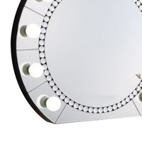 Rose 32 Inch Round Lighted Mirror, 11 Bulb Sockets, Faux Diamonds, Silver - BM274652