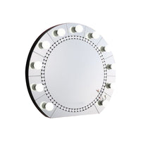 Rose 32 Inch Round Lighted Mirror, 11 Bulb Sockets, Faux Diamonds, Silver - BM274652
