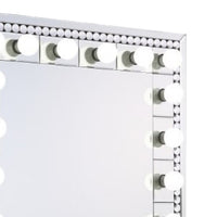 Rose 32 Inch Vanity Lighted Wall Mirror, 11 Bulbs, Faux Diamond, Silver - BM274653