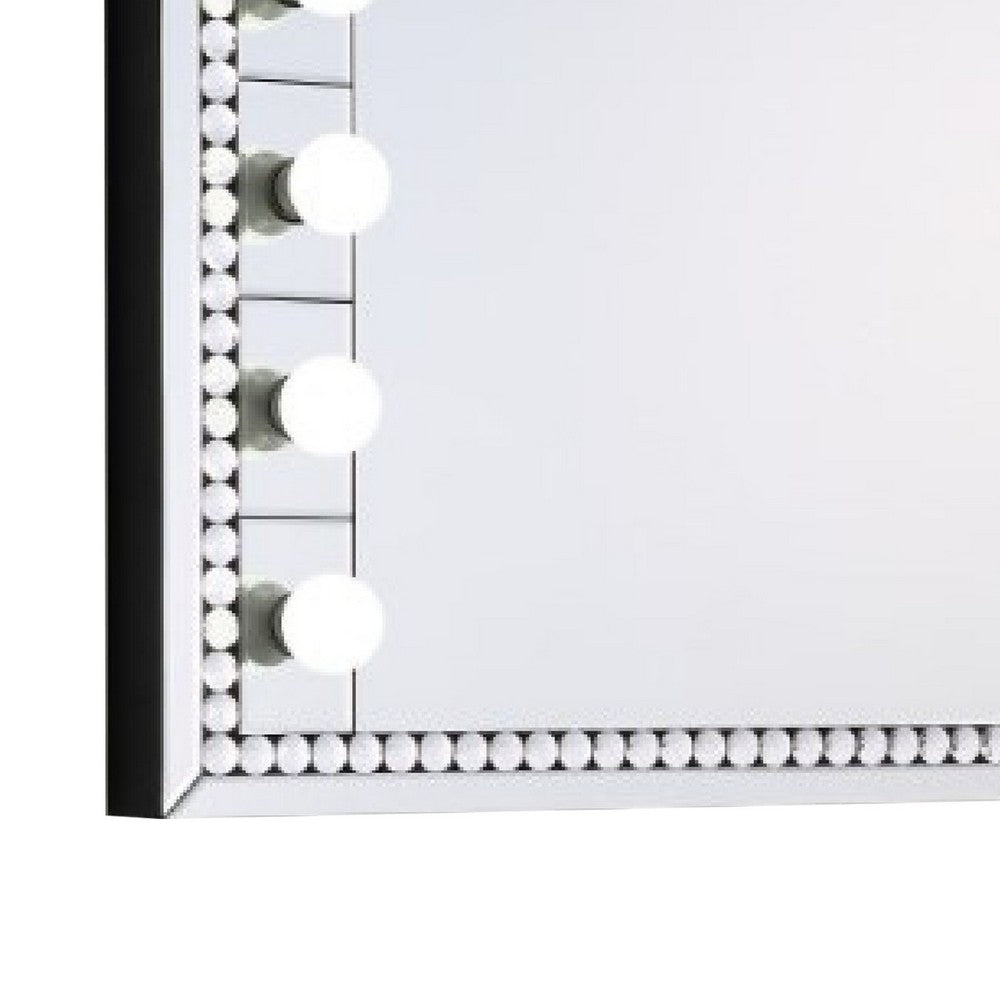 Rose 32 Inch Vanity Lighted Wall Mirror, 11 Bulbs, Faux Diamond, Silver - BM274653