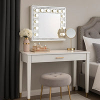 Rose 32 Inch Vanity Lighted Wall Mirror, 11 Bulbs, Faux Diamond, Silver - BM274653
