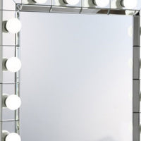 32 Inch Square Lighted Wall Mirror, 12 Bulb Sockets, Mirrored Frame, Silver - BM274654