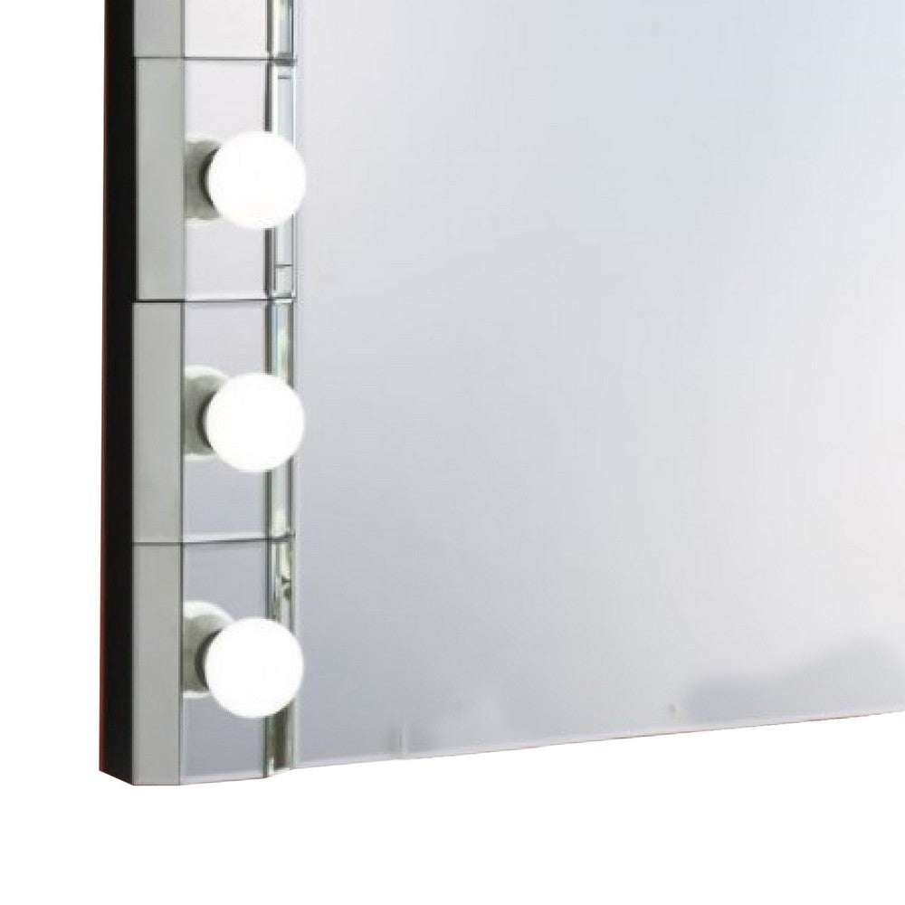 32 Inch Square Lighted Wall Mirror, 12 Bulb Sockets, Mirrored Frame, Silver - BM274654