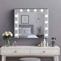 32 Inch Square Lighted Wall Mirror, 12 Bulb Sockets, Mirrored Frame, Silver - BM274654