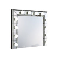 32 Inch Square Lighted Wall Mirror, 12 Bulb Sockets, Mirrored Frame, Silver - BM274654