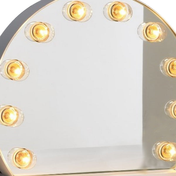 18 Inch Modern Round Accent Mirror, 10 Bulb Sockets, Glass Panel, Silver - BM274655