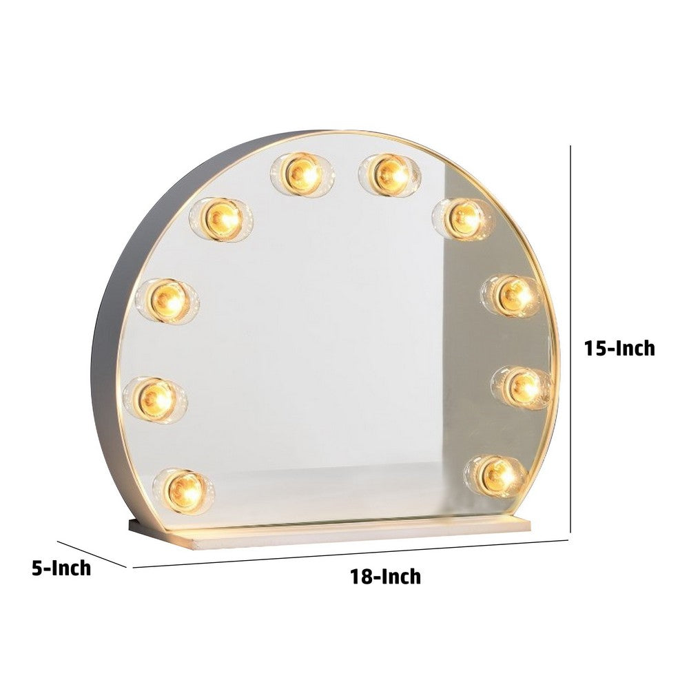 18 Inch Modern Round Accent Mirror, 10 Bulb Sockets, Glass Panel, Silver - BM274655
