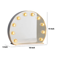 18 Inch Modern Round Accent Mirror, 10 Bulb Sockets, Glass Panel, Silver - BM274655