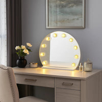 18 Inch Modern Round Accent Mirror, 10 Bulb Sockets, Glass Panel, Silver - BM274655