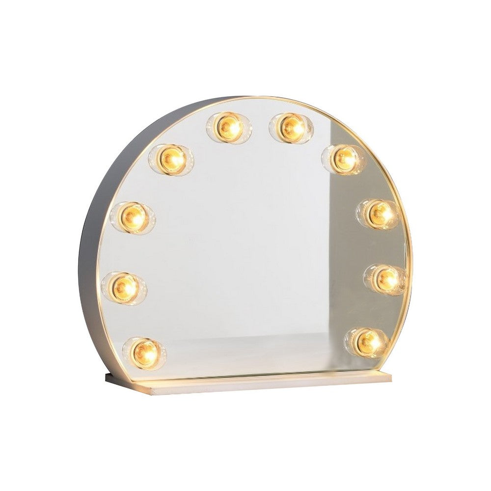 18 Inch Modern Round Accent Mirror, 10 Bulb Sockets, Glass Panel, Silver - BM274655